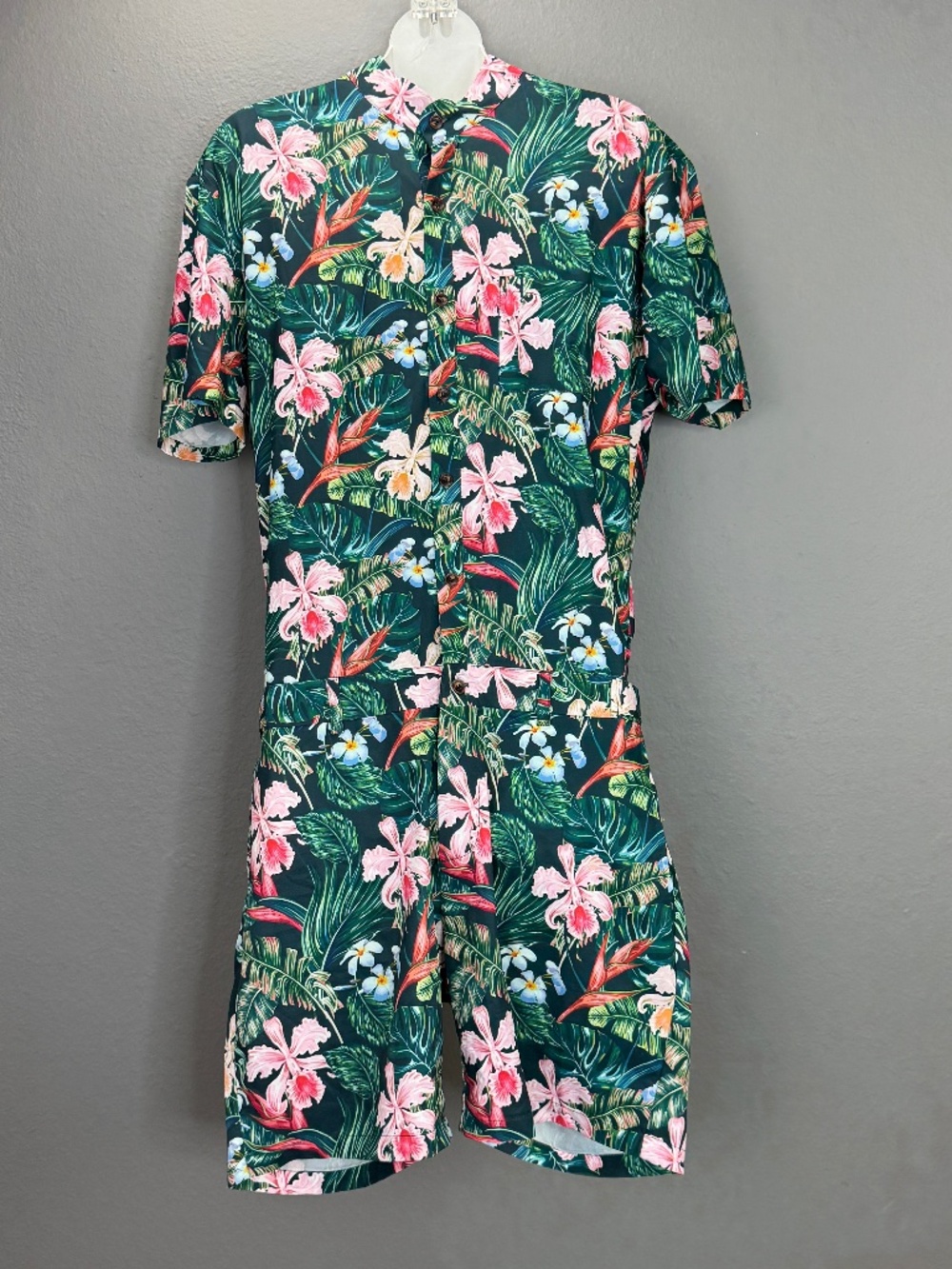 Romperjack Men's Floral Tropical Print Romper Sz M Vacation Resort